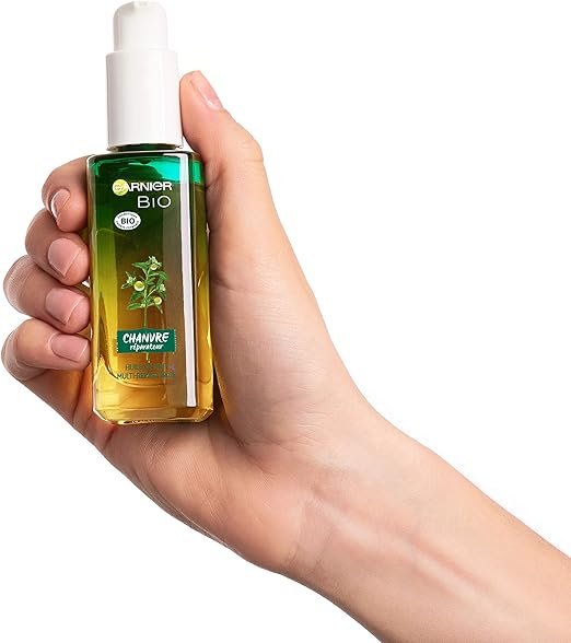 Garnier Bio - Huile de Nuit Multi-Réparatrice Visage - Au Chanvre Nourrissant & Vitamine E - Peaux Stressées & Sensibles - 30 ml