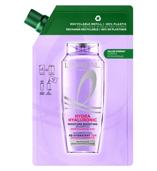 téléchargement (1) L’Oréal Paris Elvive Hydra Hyaluronic Shampoo Refill Pouch 500ml