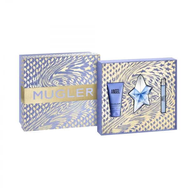 Coffret MUGLER Angel Eau de parfum 50ml Flacon rechargeable,Format voyage12,5ml et lait corps