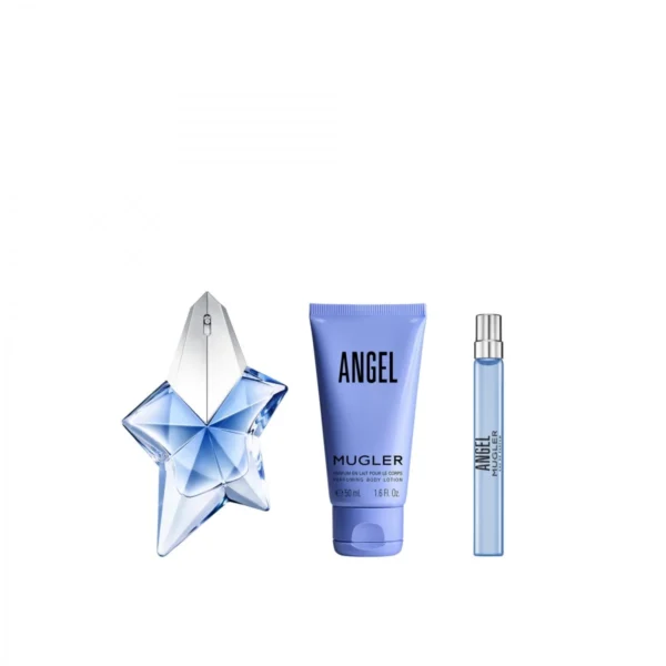 Coffret MUGLER Angel Eau de parfum 50ml Flacon rechargeable,Format voyage12,5ml et lait corps