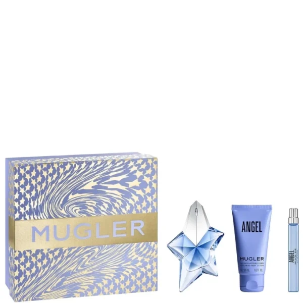 Coffret MUGLER Angel Eau de parfum 50ml Flacon rechargeable,Format voyage12,5ml et lait corps