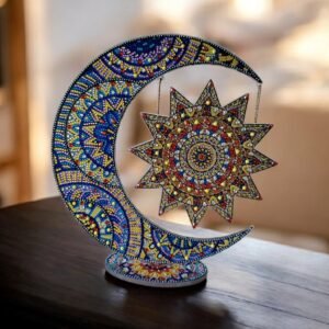 2025/12/9135.jpg Décoration a poser avec un socle en perles et double face soleil et lune