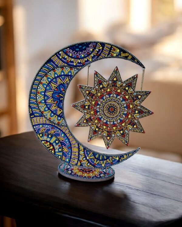 Décoration a poser avec un socle en perles et double face soleil et lune