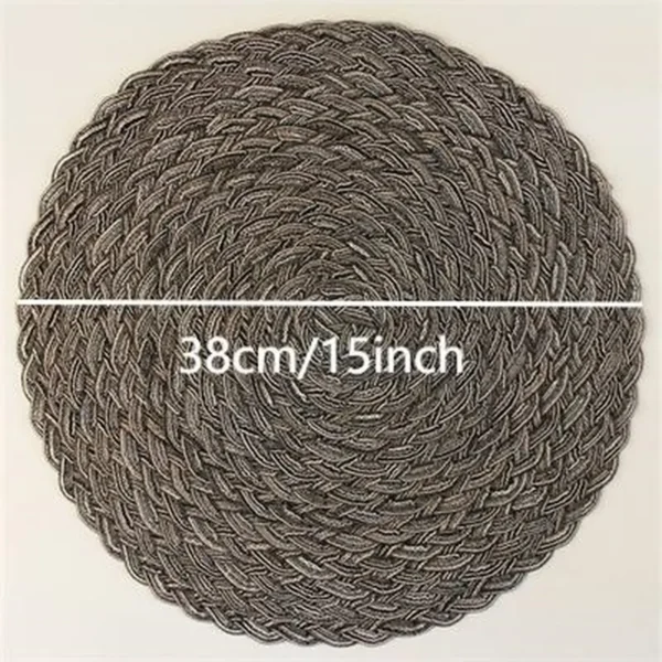 Lot de 6 sets de tables ronds tressés en coton, faits main, effet pailleté, diamètre de 38 cm - Gris