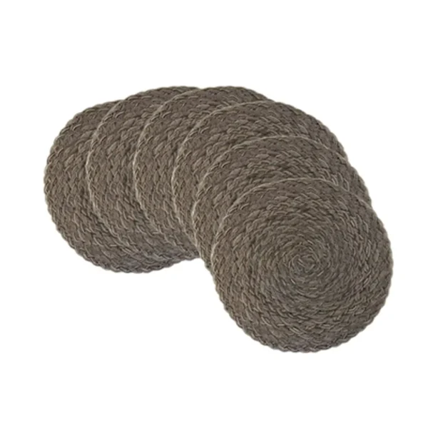 Lot de 6 sets de tables ronds tressés en coton, faits main, effet pailleté, diamètre de 38 cm - Gris