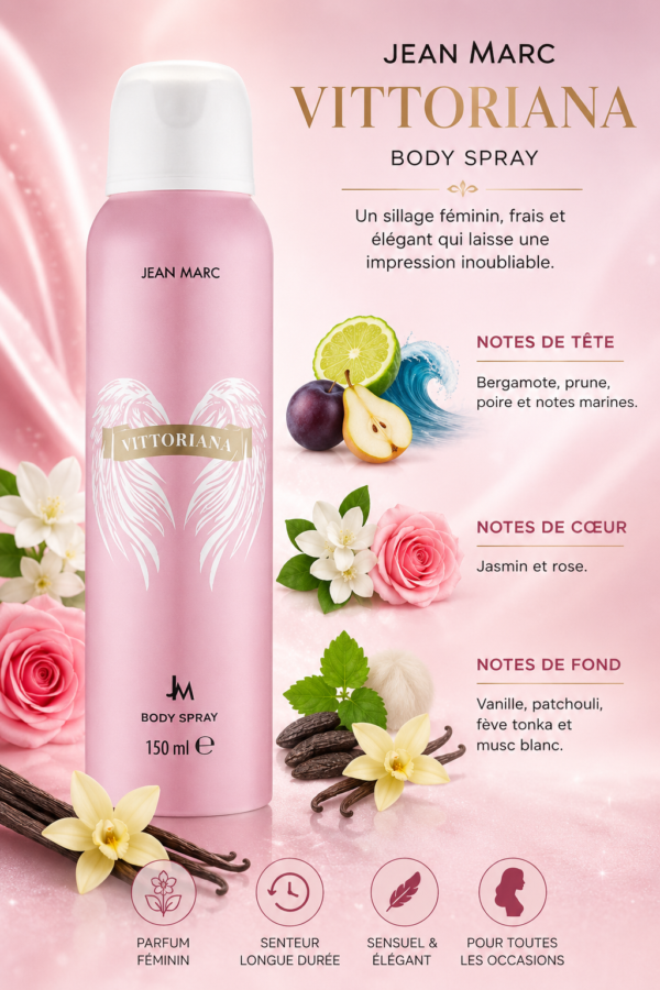 Jean Marc Vittoriana Déodorant Parfumé 150 ml Notes Fruitées, Florales & Vanillées