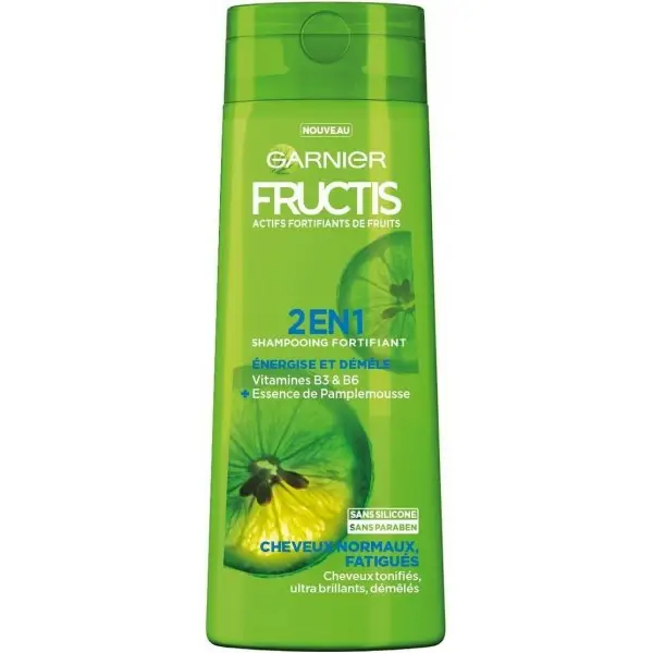 Garnier Fructis Shampooing Fortifiant Force & Brillance 2 en 1 pour Cheveux Normaux Fatigués 250 ml